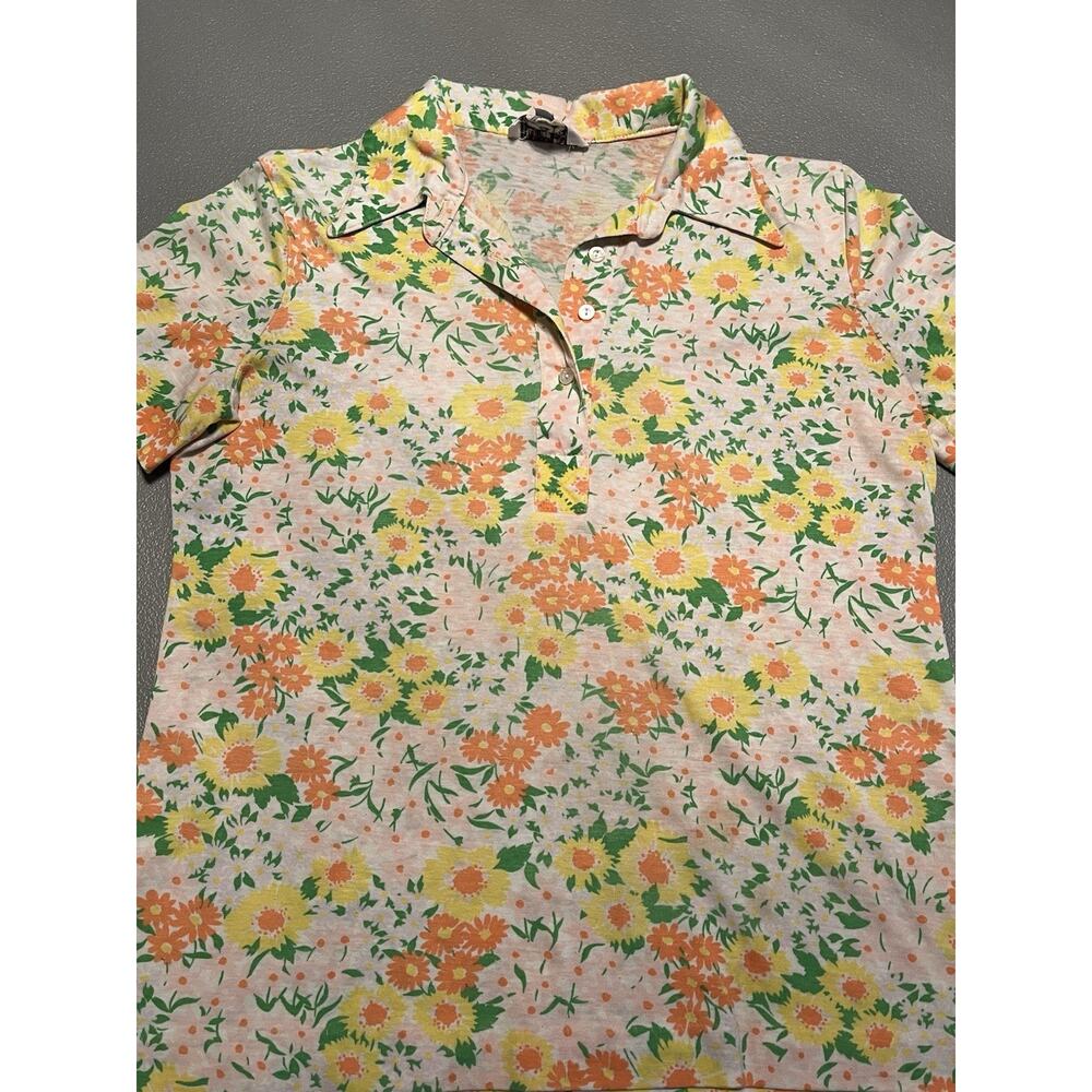 Vintage The Talbots Floral Short Sleeve Shirt 70s single stitch top Size 12 Med